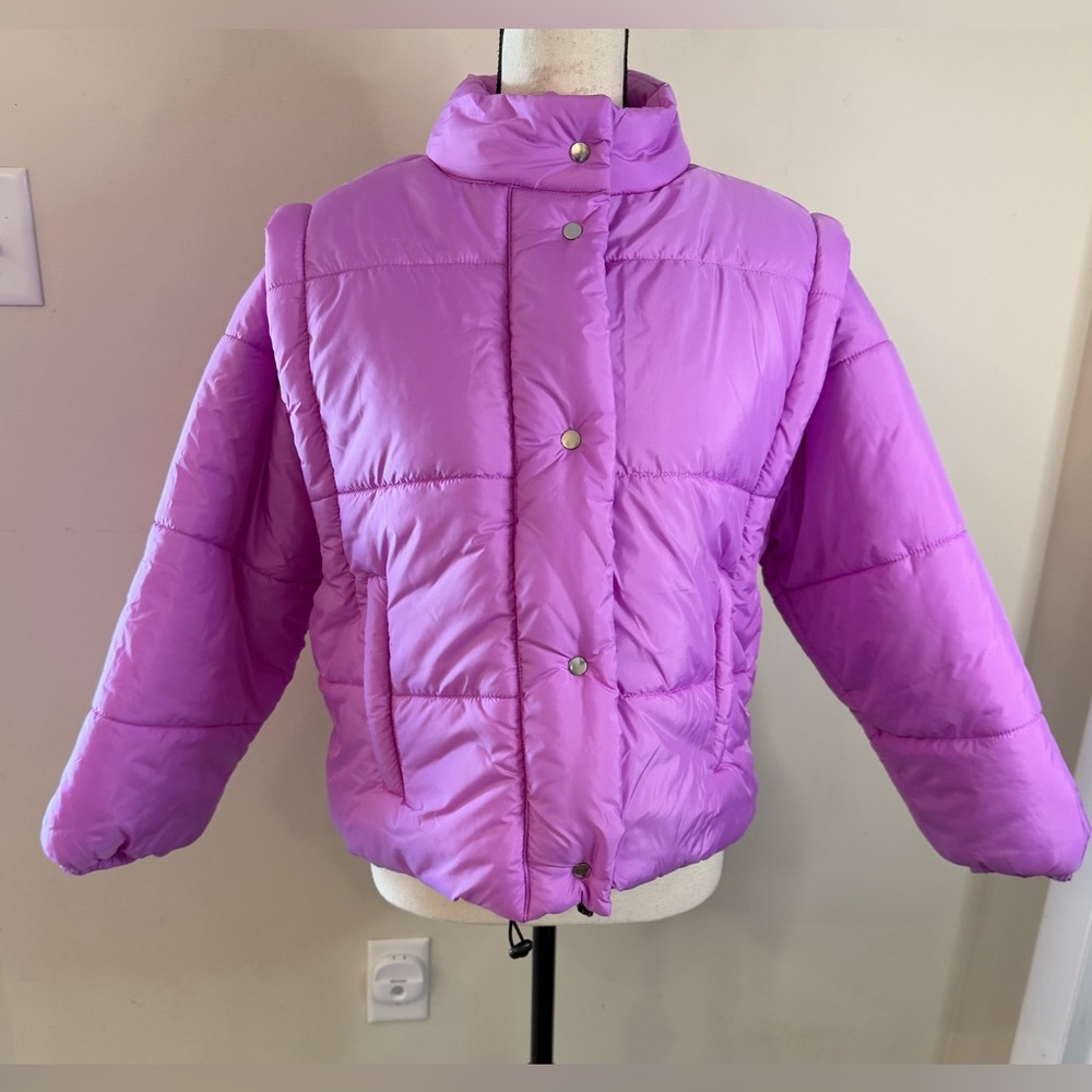 Culture Couture pink puffer coat with removable sleeves converts to a vest SZ LG